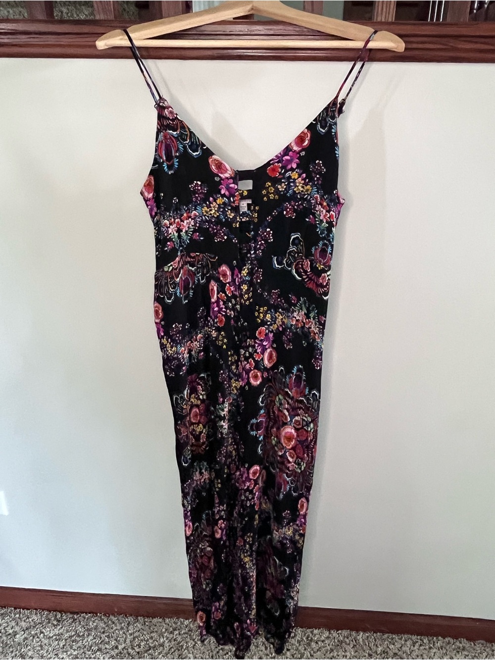 Patrons of Peace Floral‎ Wide Leg Jumpsuit Black Boho Cutout Medium